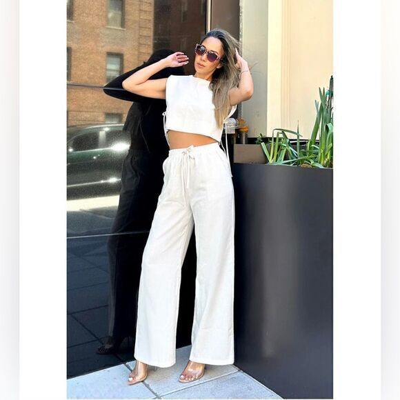 Commense Utility‎ Breezy Linen Two Piece Wide Leg Pants Set Size X Small - Picture 1 of 17